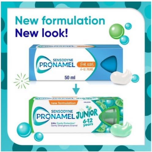 Sensodyne Pronamel primer plano del tubo mostrando etiqueta clara