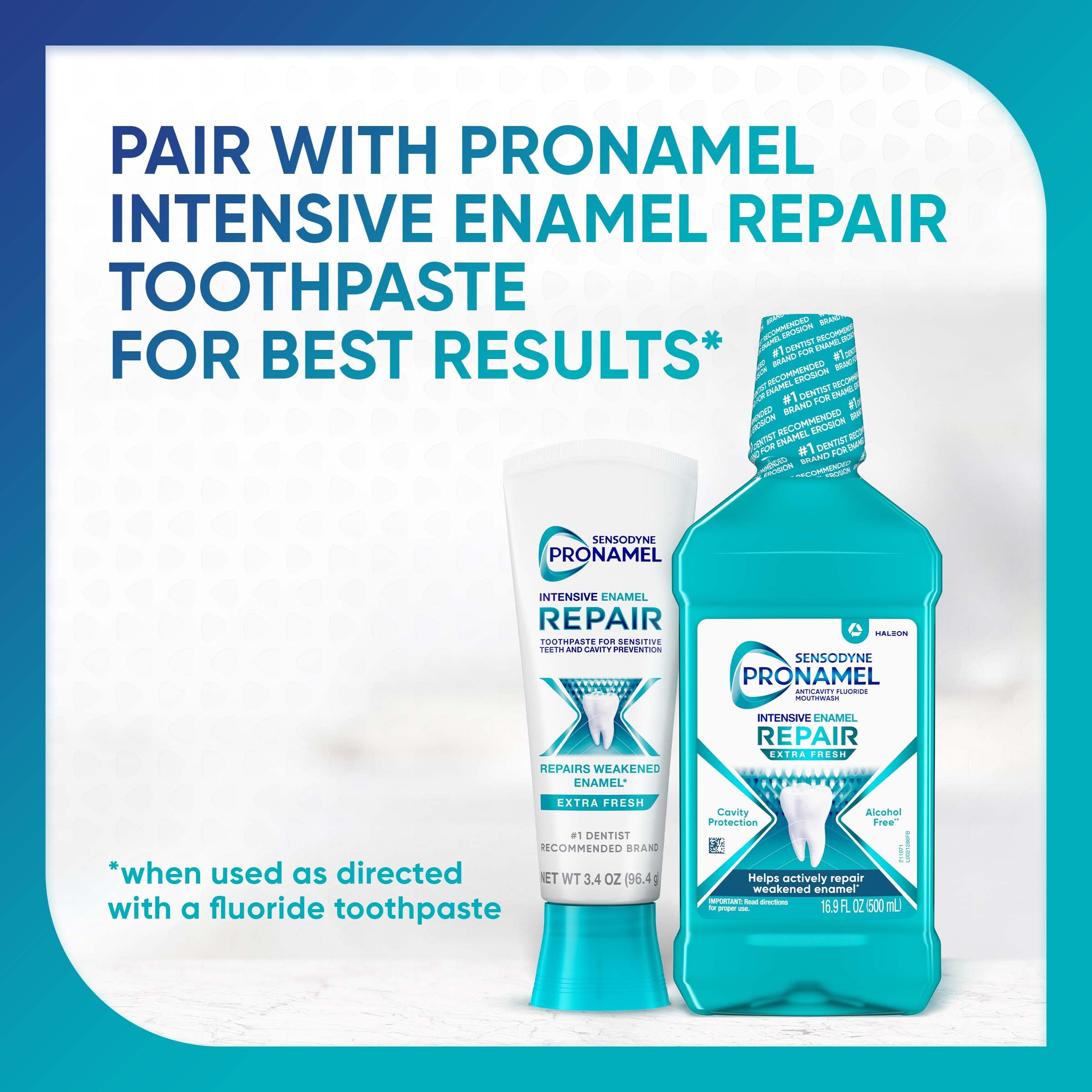Comparación de tamaño Sensodyne Pronamel con moneda para visualizar volumen