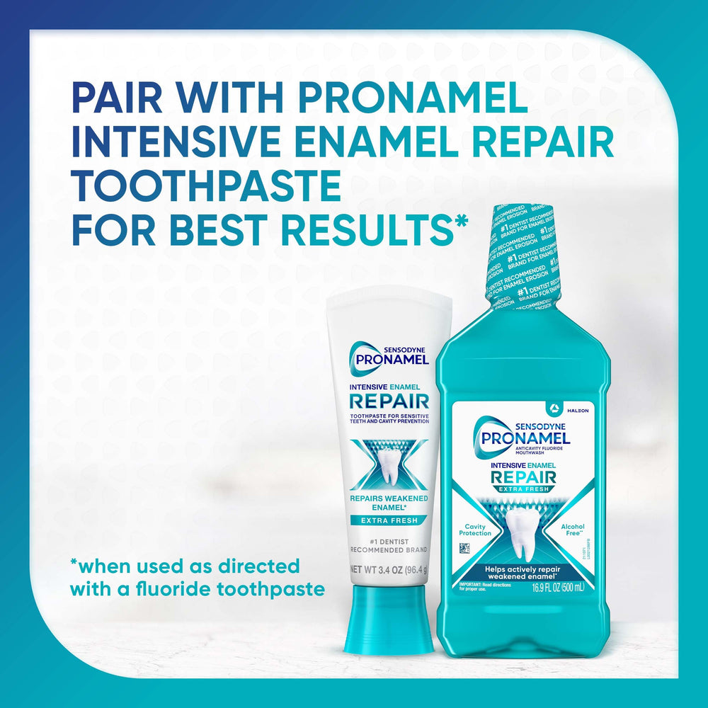 Comparación de tamaño Sensodyne Pronamel con moneda para visualizar volumen