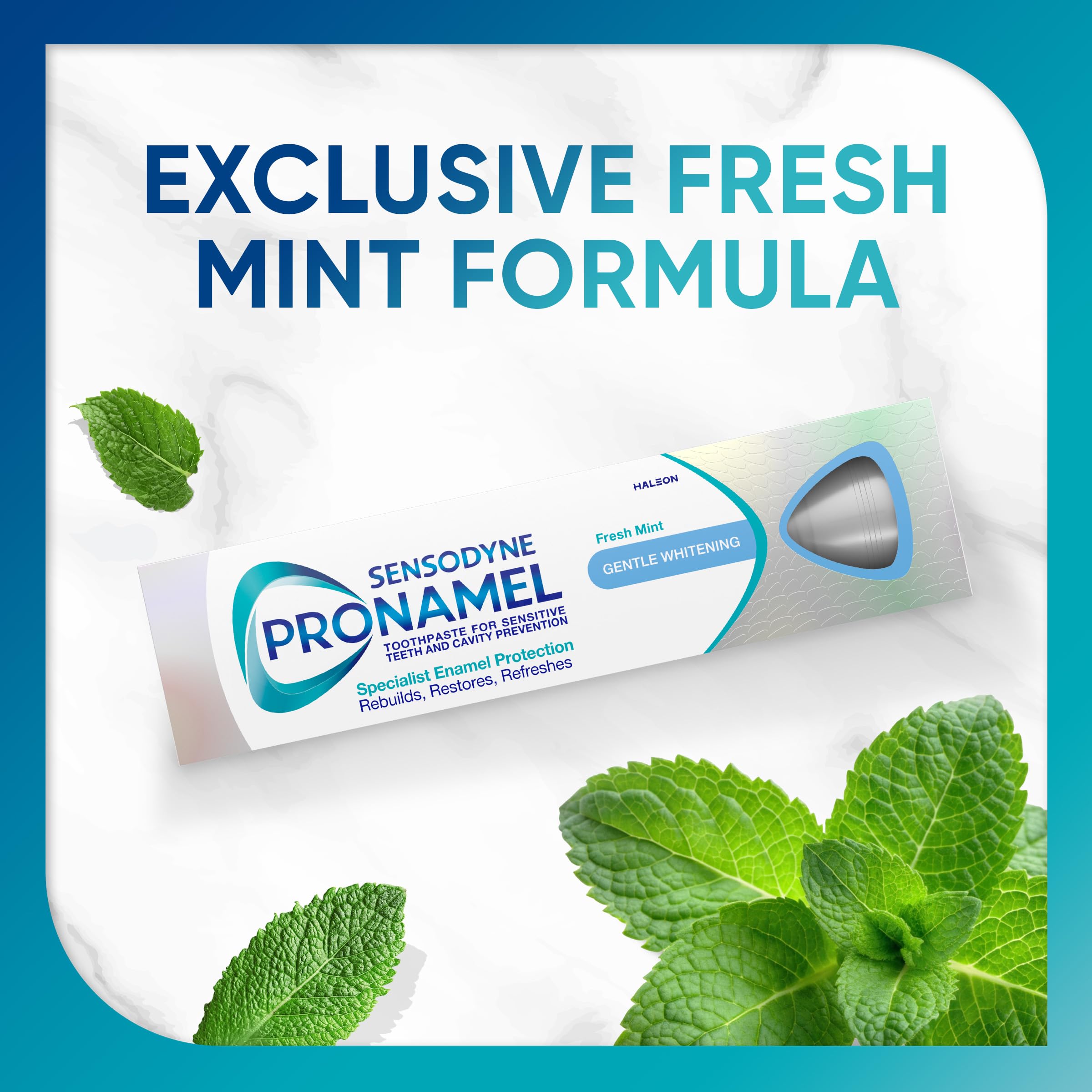 Sensodyne Pronamel textura de la crema mostrando suavidad y acción pulidora