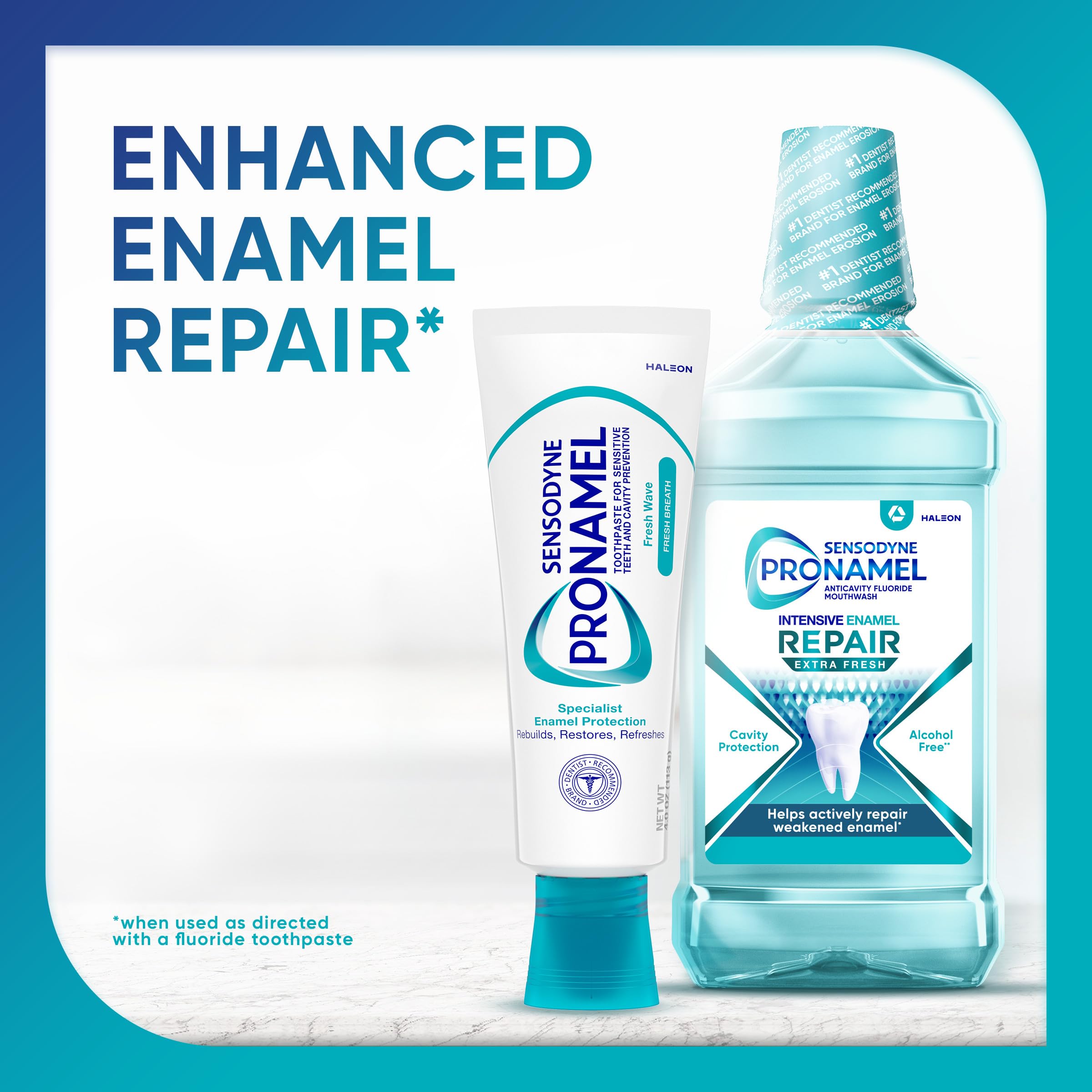 Etiqueta Sensodyne Pronamel con ingredientes y flúor, transparencia informativa