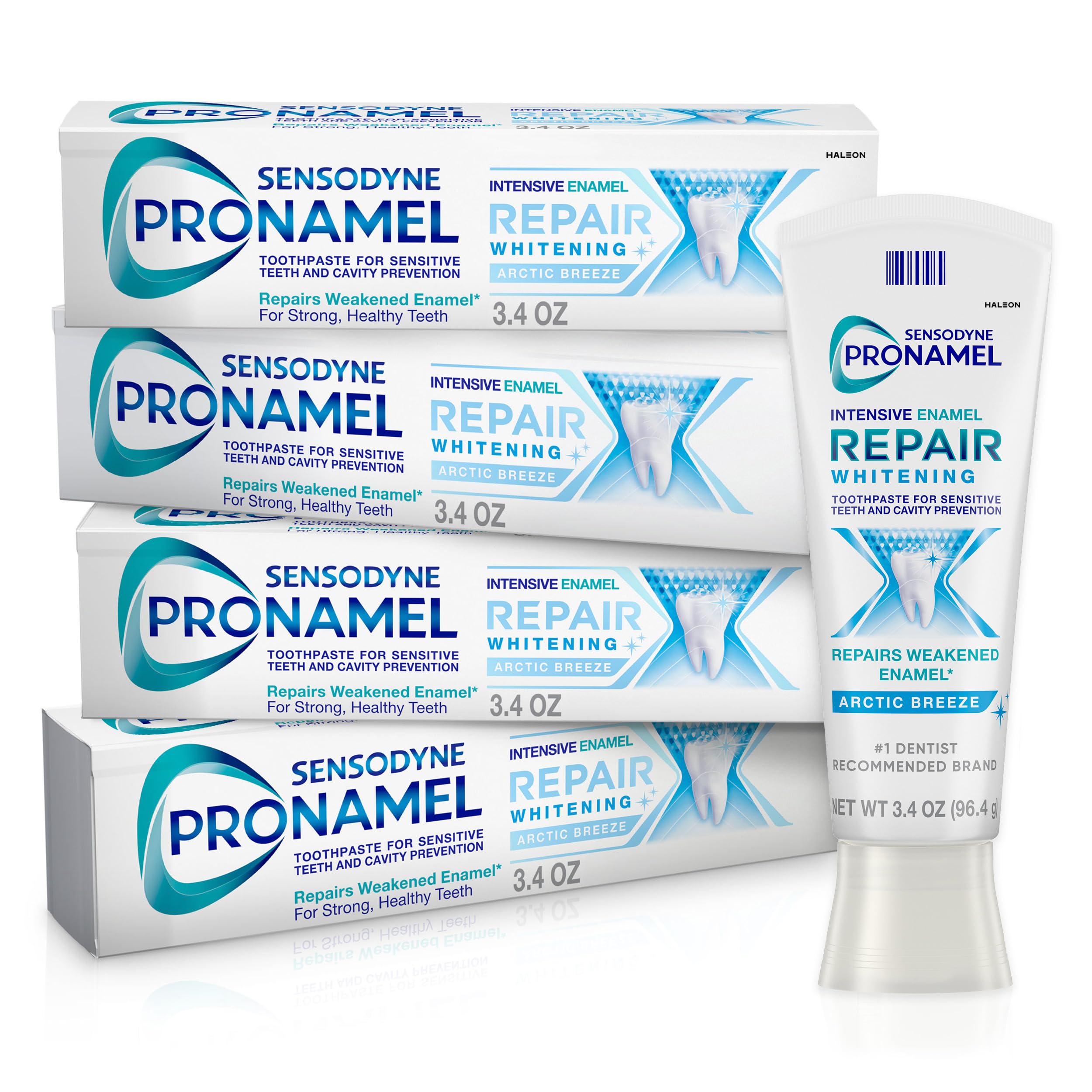 SENSODYNE PRONAMEL frente del pack cuatro tubos, suministro prolongado