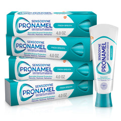 Sensodyne Pronamel paquete frontal mostrando tubos y marca, protección de esmalte