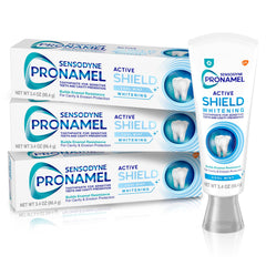 Sensodyne Pronamel frontal del empaque mostrando tres tubos y beneficio de protección