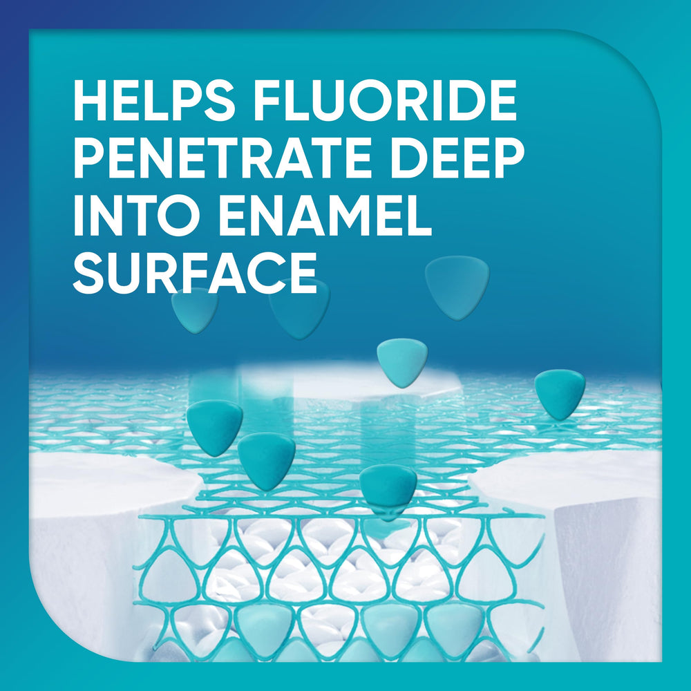 Primer plano del líquido Sensodyne Pronamel mostrando textura fluida y remineralización