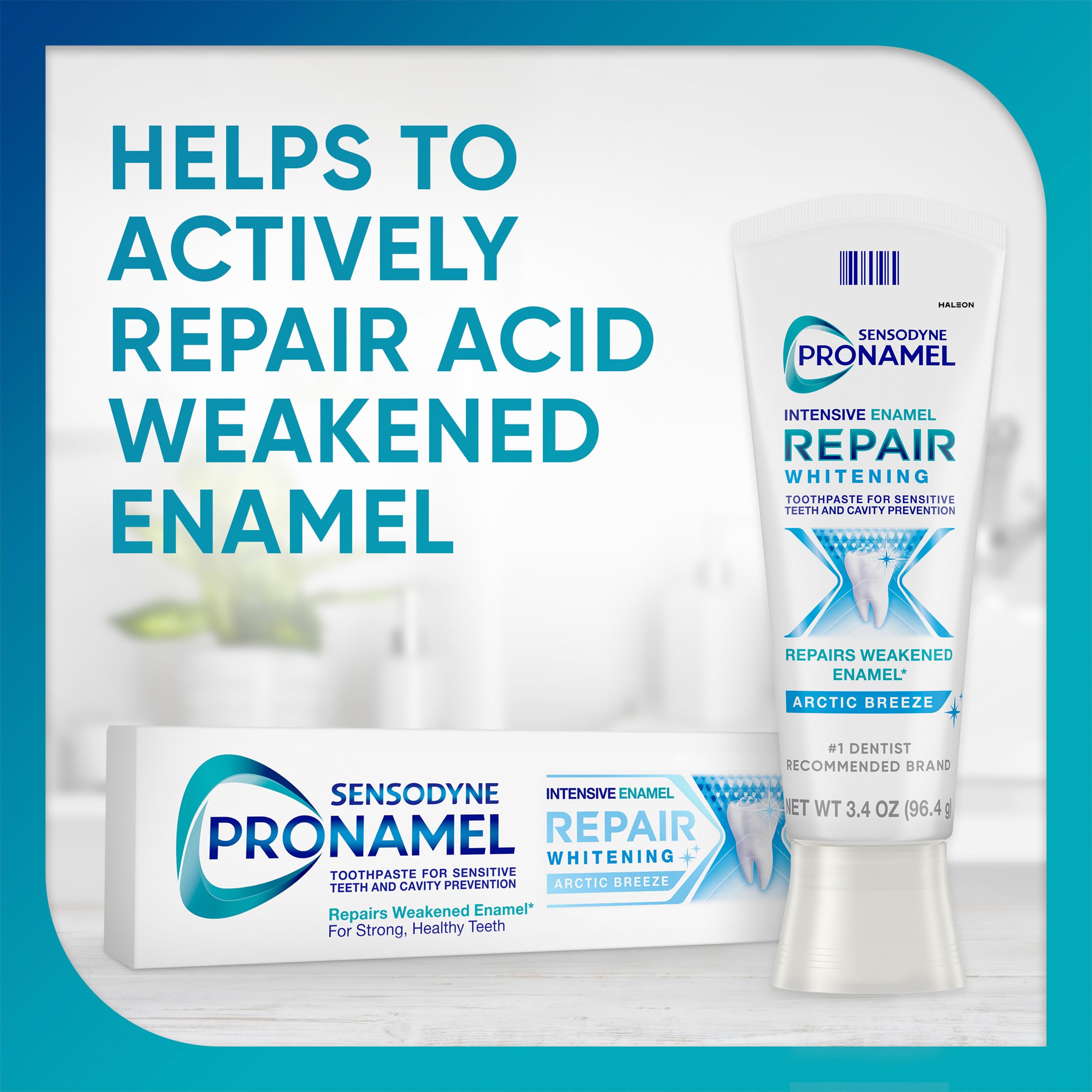 SENSODYNE PRONAMEL primer plano del tubo y cierre, práctico y seguro