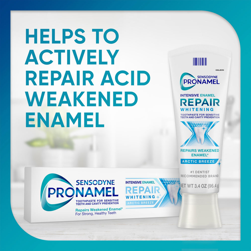 SENSODYNE PRONAMEL primer plano del tubo y cierre, práctico y seguro