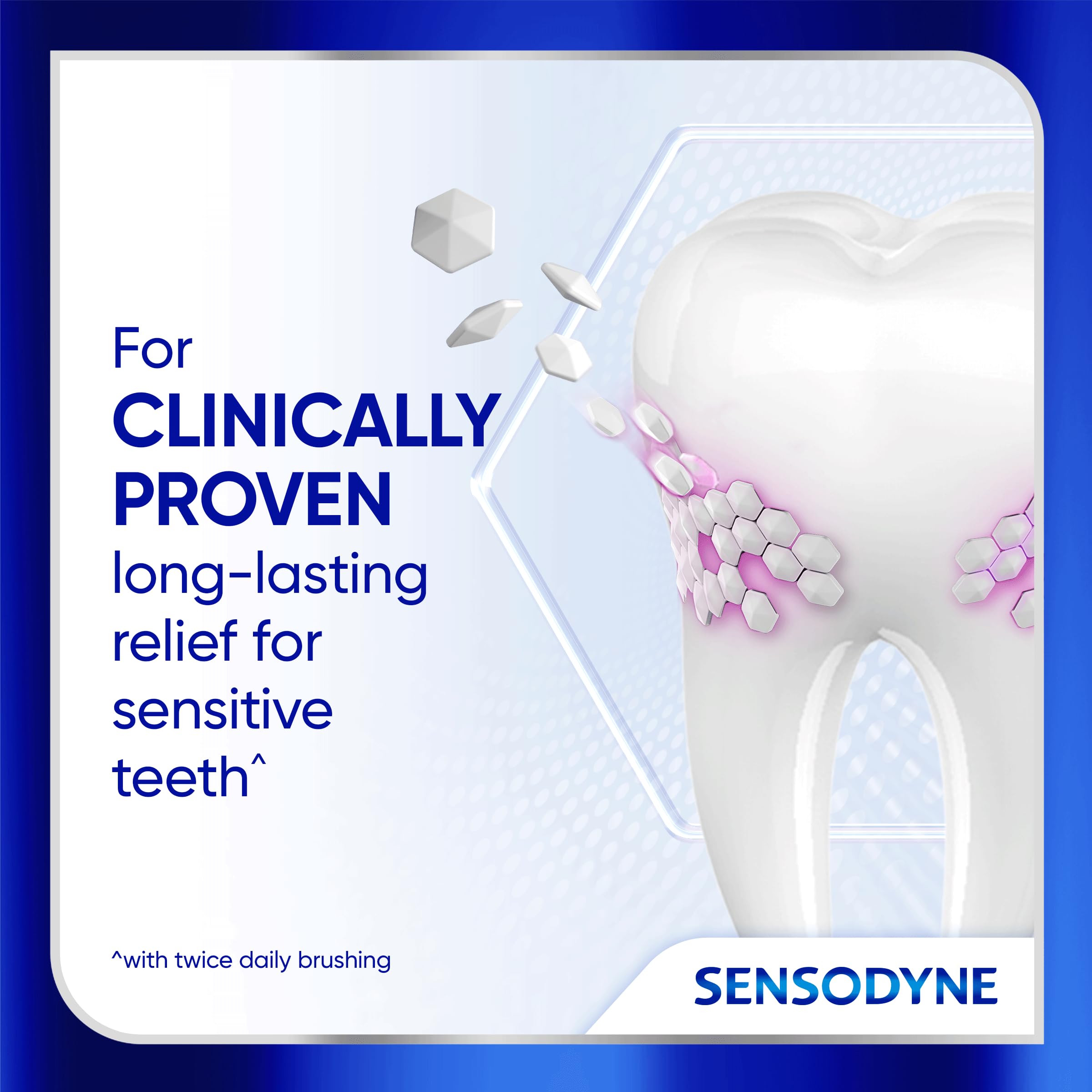 Sensodyne textura de la pasta azul resaltando suavidad y protección