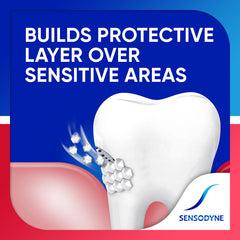 Persona cepillando con Sensodyne, alivio de sensibilidad en acción
