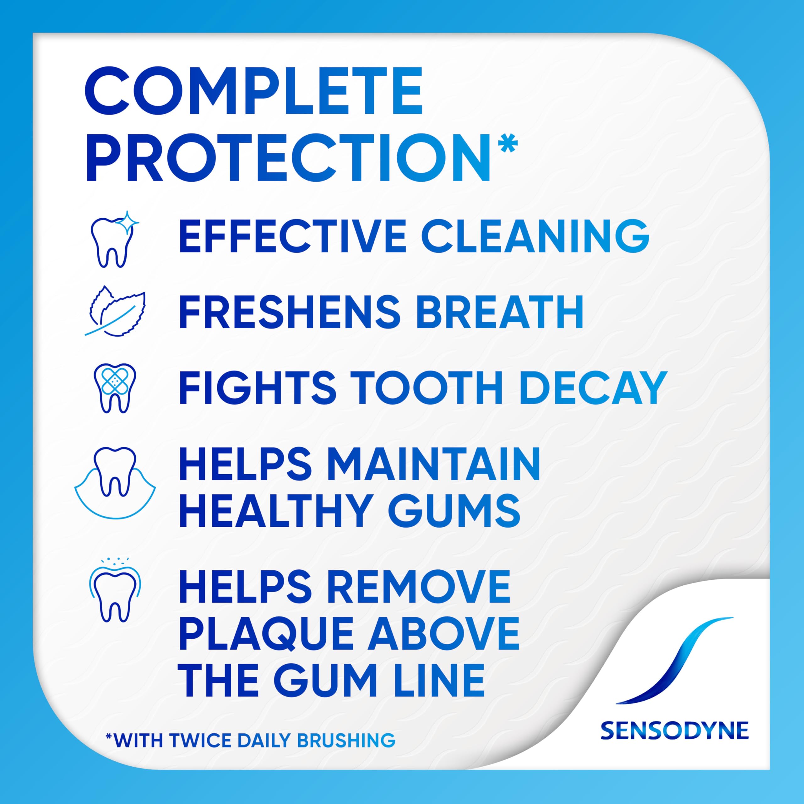 sensodyne pasta dental en uso durante cepillado, calma la sensibilidad