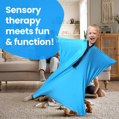 Comparación de escala SENSORY4U Body Sock XL mostrando tamaño XL y rango de uso