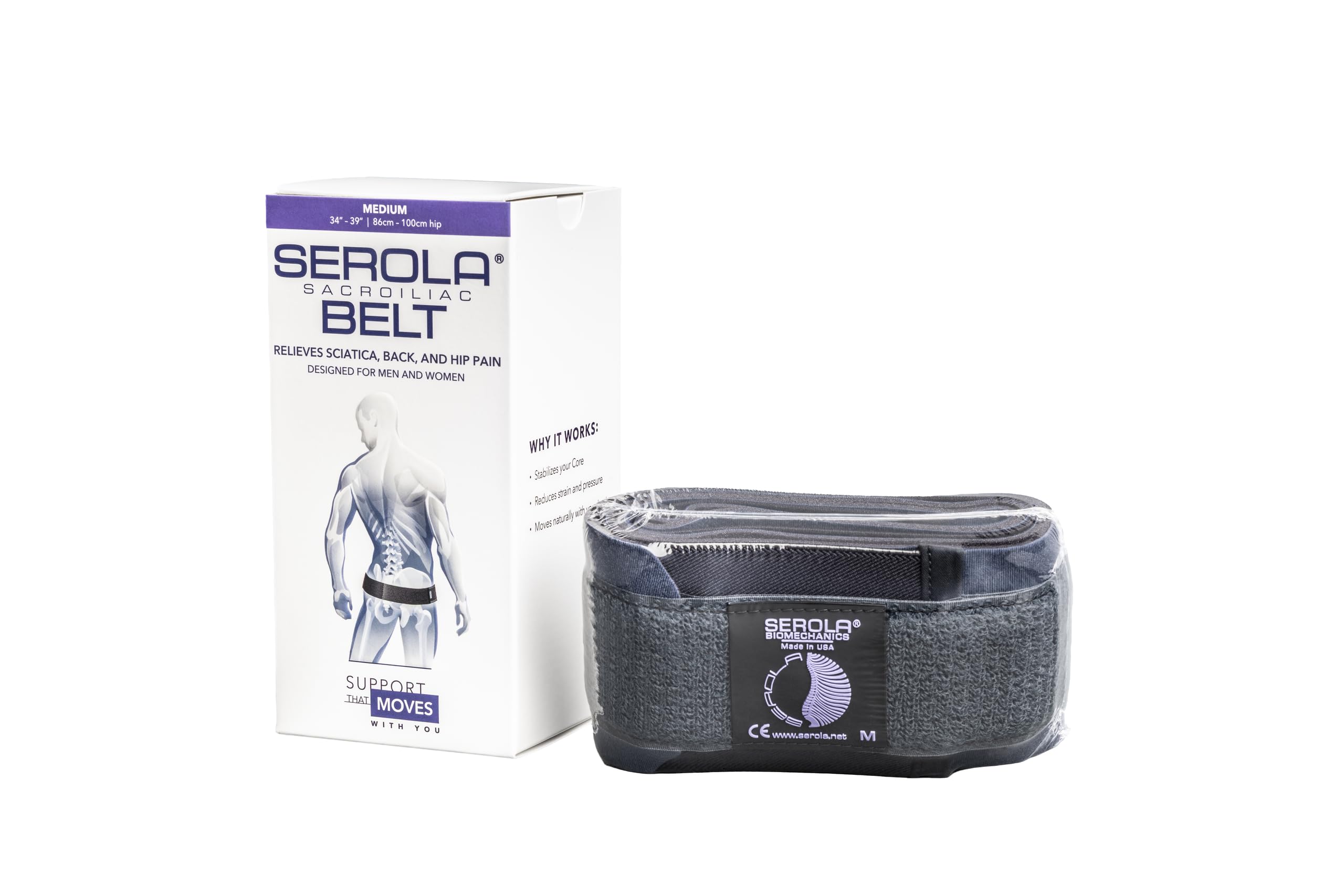 Serola vista frontal del cinturón con diseño y beneficio estabilidad pélvica