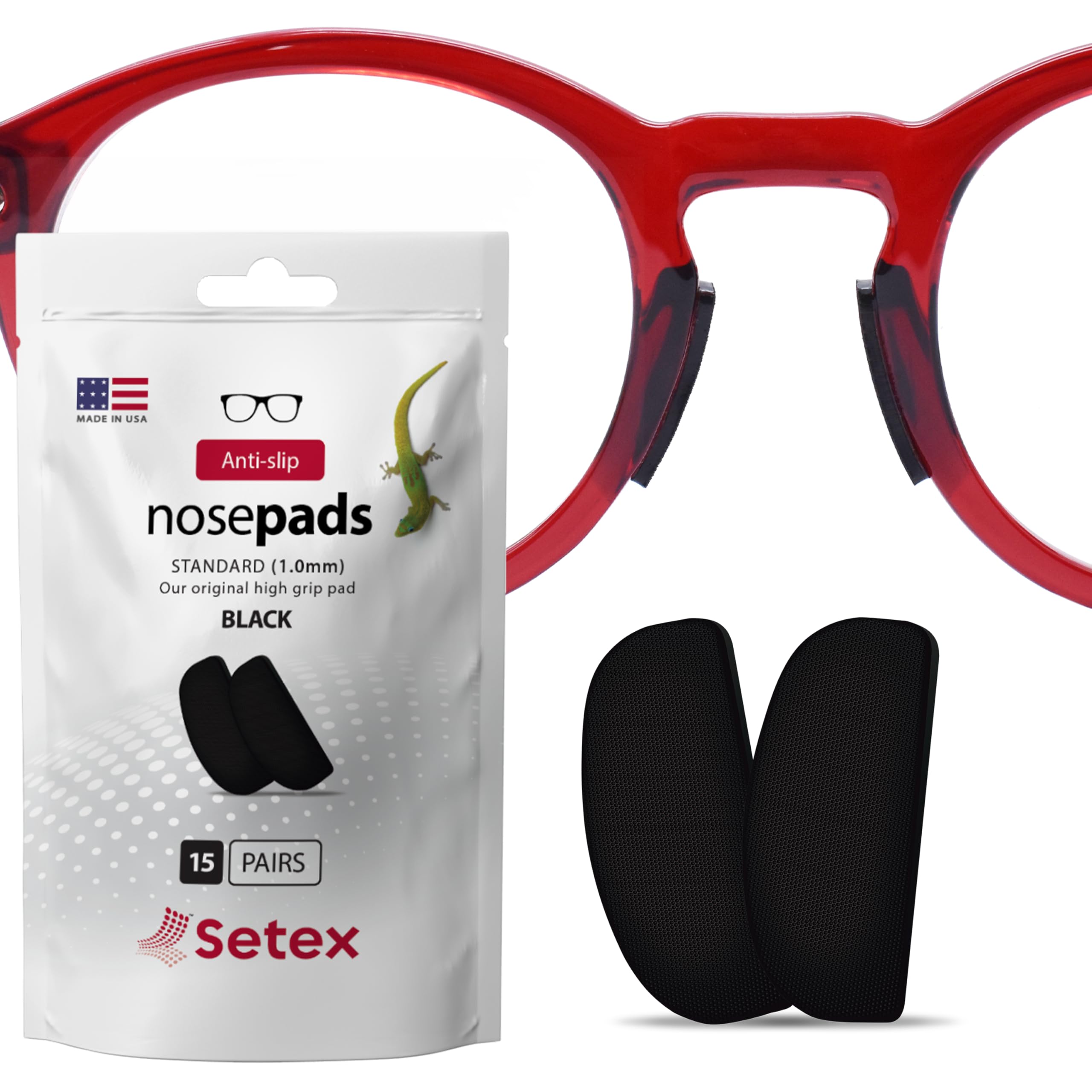 Setex frontal del paquete mostrando 15 pares y beneficio antideslizante