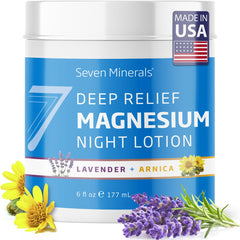 Seven Minerals envase frontal de la loción nocturna mostrando tamaño y marca para confianza
