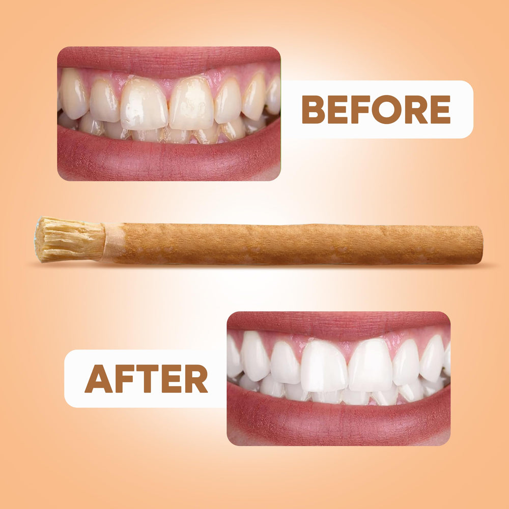 SEWAK AL HARAM comparación de tamaño junto a una regla mostrando dimensiones del miswak