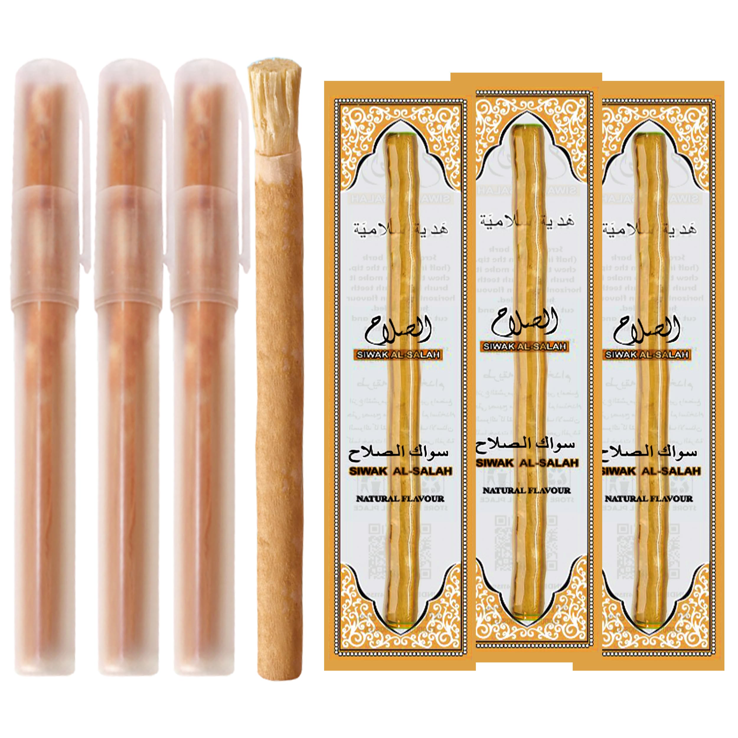 SEWAK AL HARAM pack frontal mostrando 3 siwak y 3 holder, práctico y natural