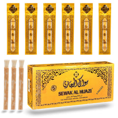 Sewak Al Hijazi empaque frontal que muestra seis miswak, práctico y portátil