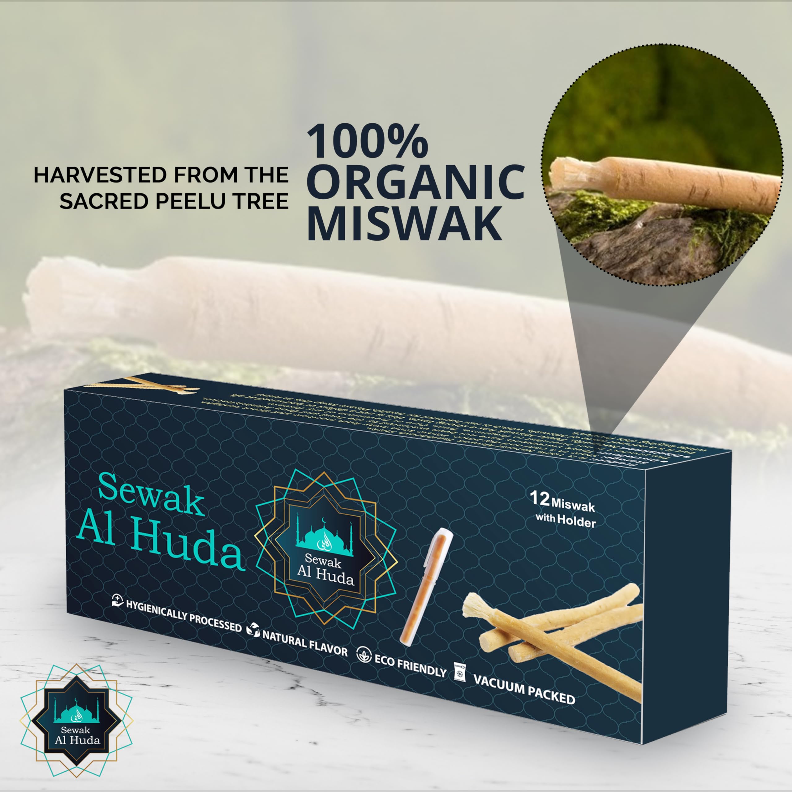 Sewak Al Huda palos Miswak dentro de bolso, ideal para viajes