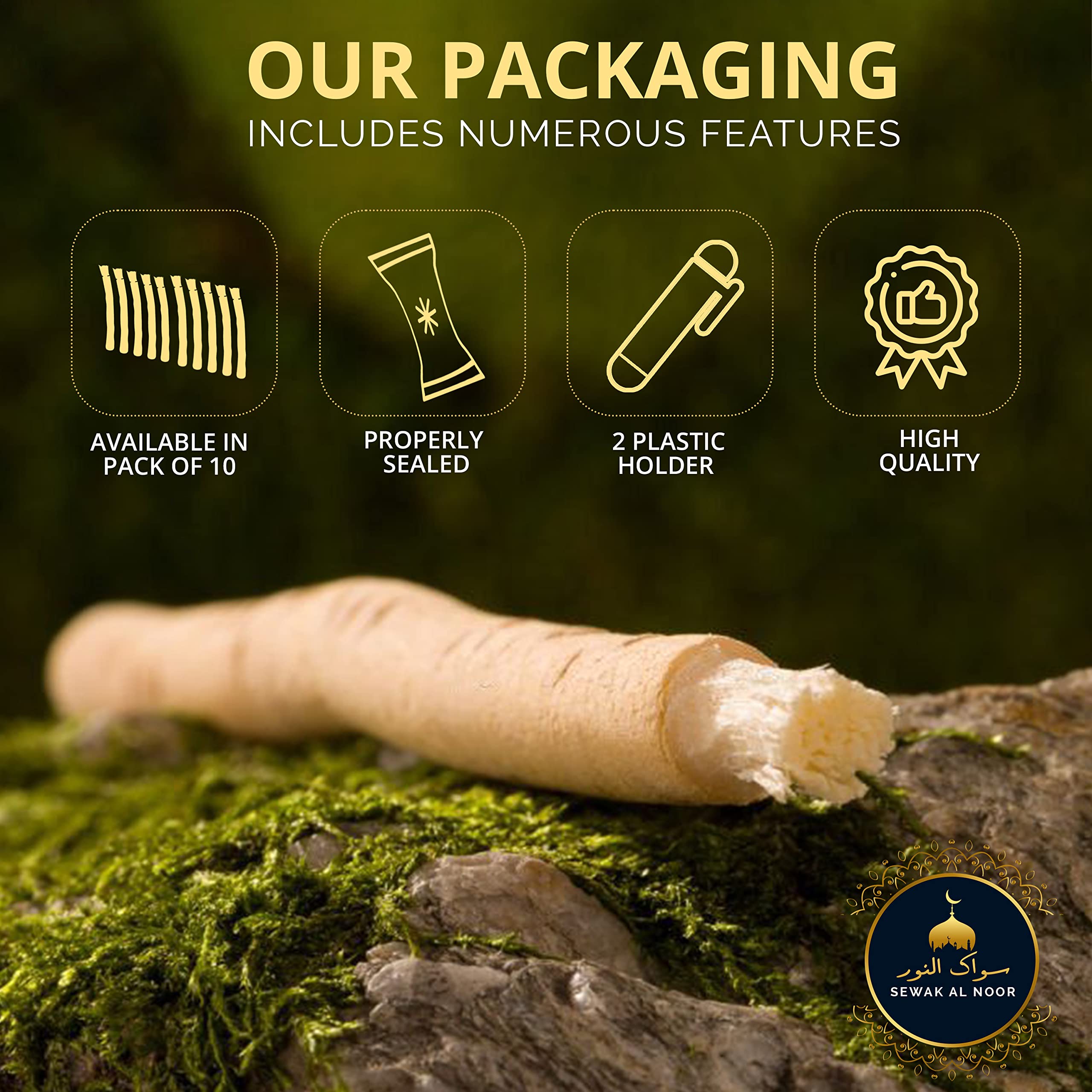 Sewak Al Noor primer plano de fibras del miswak que limpian y pulen los dientes