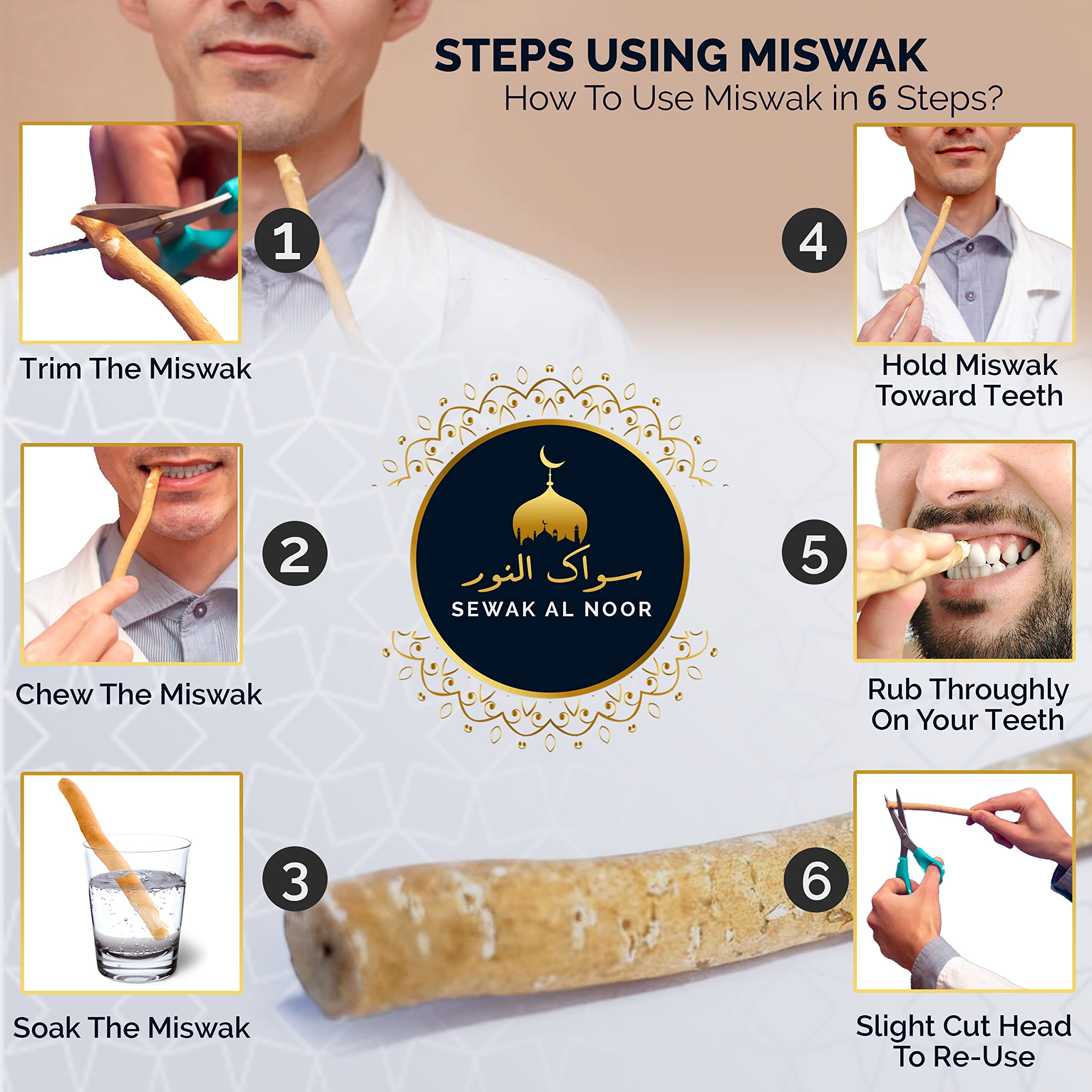 Sewak Al Noor porta-miswak abierto guardando los palitos para mayor higiene y transporte