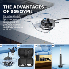 SGEOYPIL base en uso con cepillo Sonicare colocado, carga segura inmediata