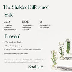 Shaklee B-Complex envase sobre mesa con alimentos saludables para contexto de uso diario