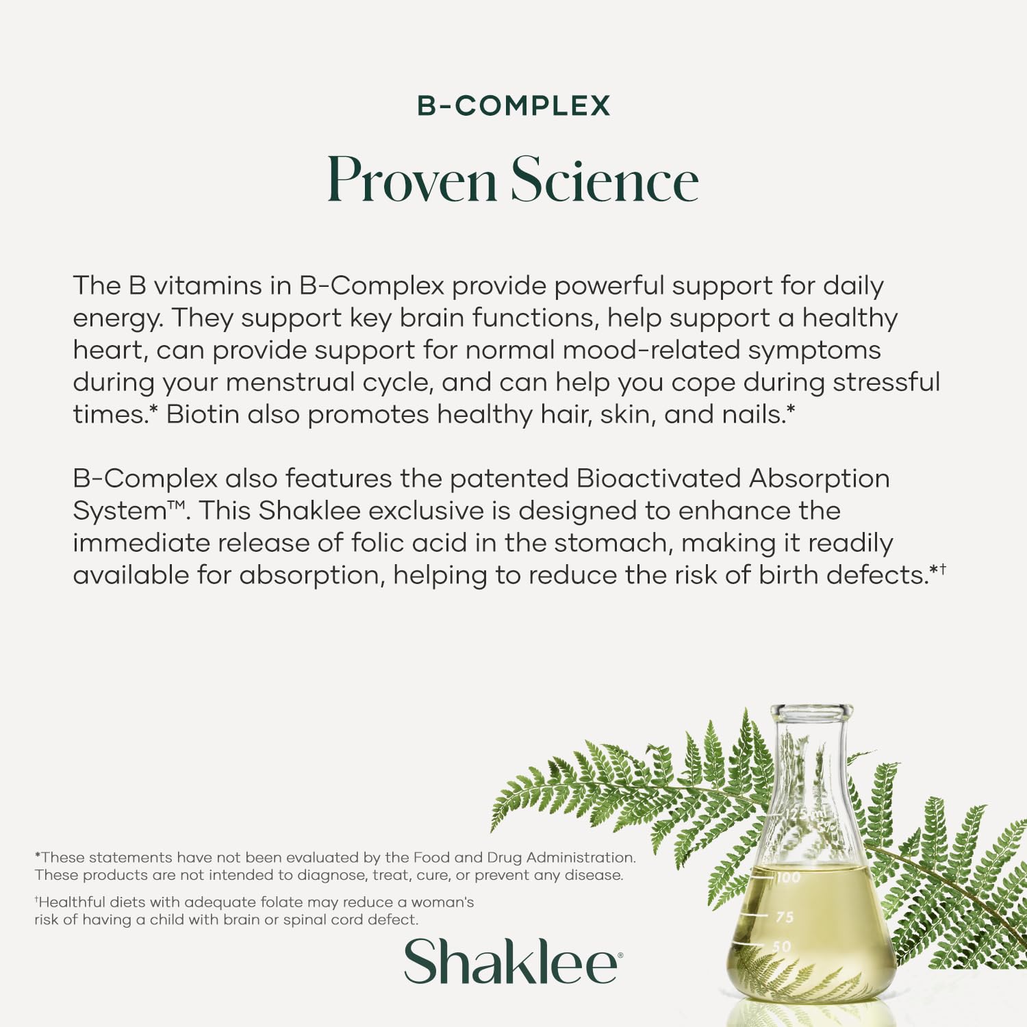 Shaklee B-Complex ingredientes destacados en texto e íconos que enfatizan formas bioactivas