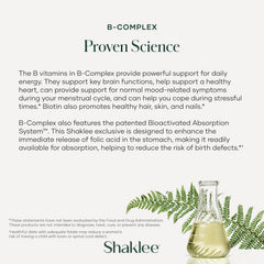 Shaklee B-Complex ingredientes destacados en texto e íconos que enfatizan formas bioactivas