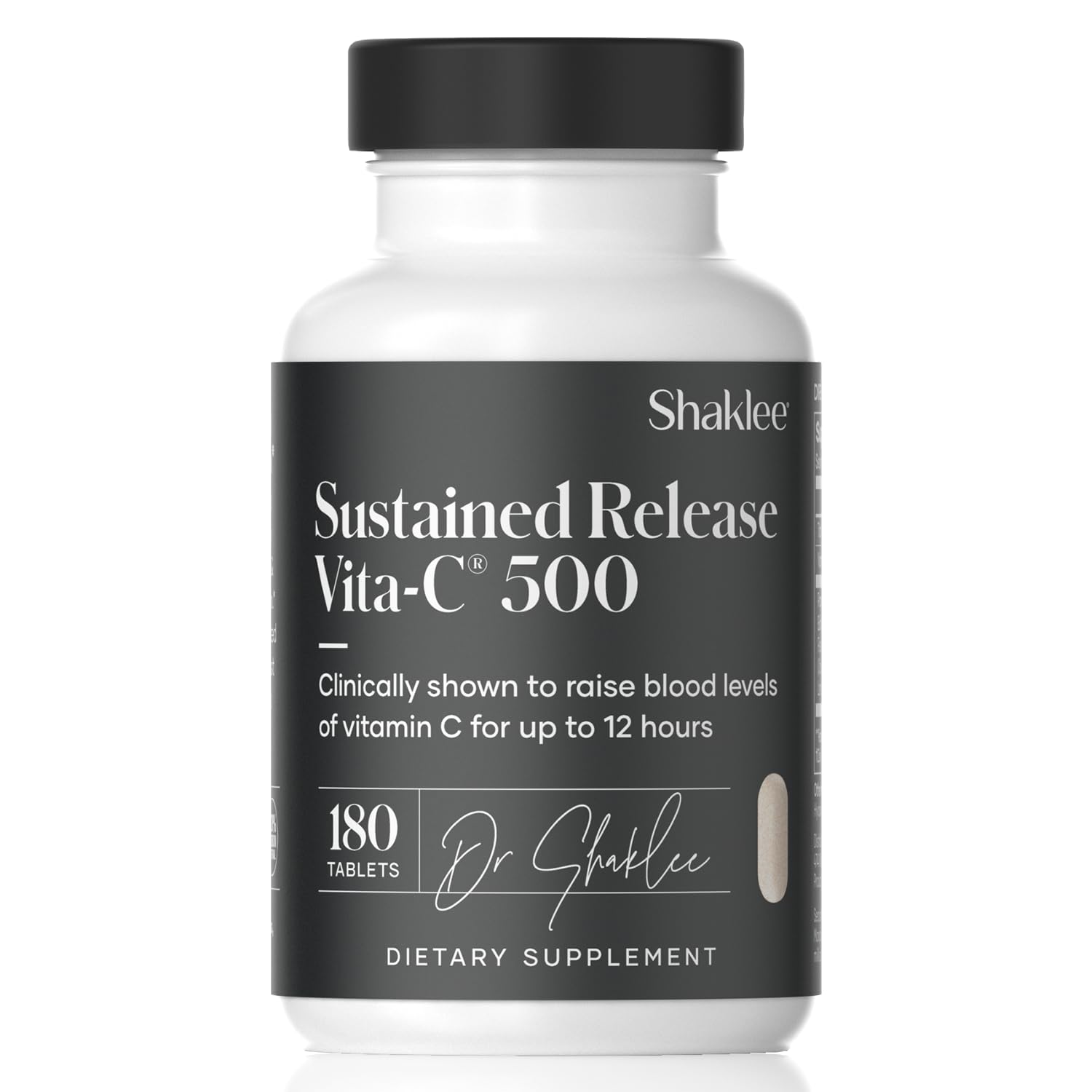 Shaklee envase frontal que muestra 180 tabletas y liberación prolongada