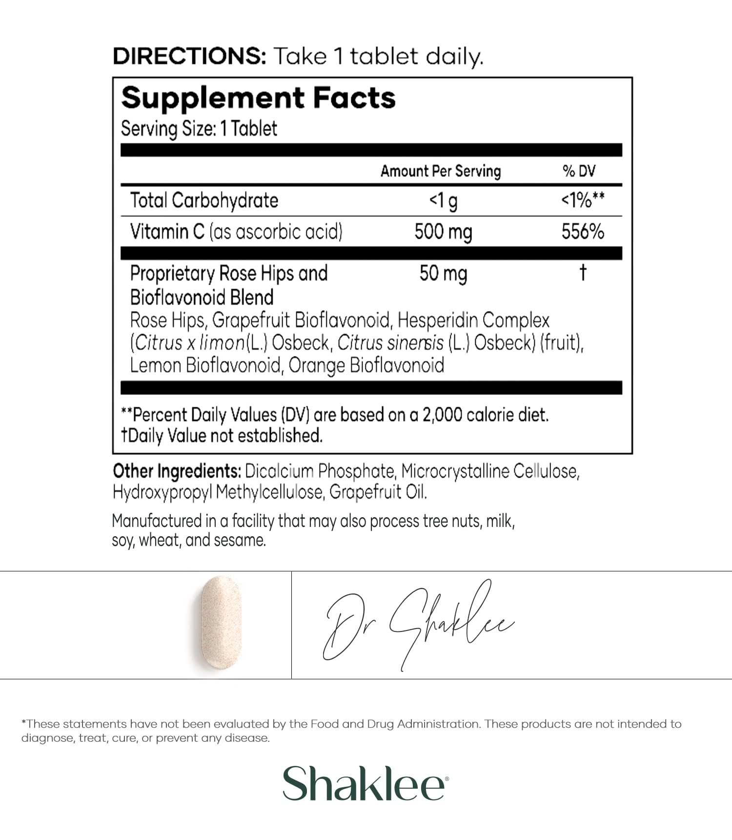 Shaklee tableta en mano mostrando tamaño y dosificación práctica
