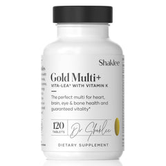Shaklee Vita-Lea Gold frente del envase mostrando 120 tabletas y conveniencia