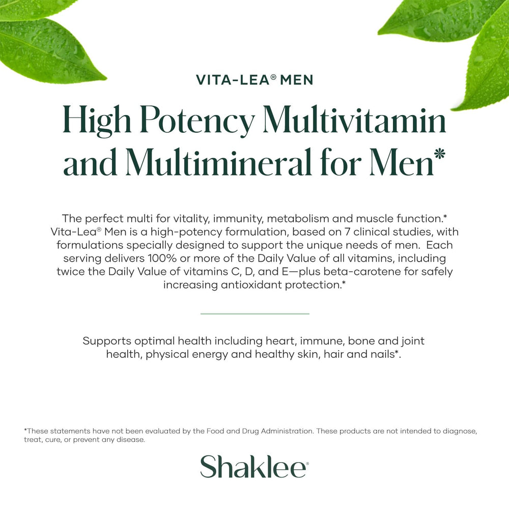 Shaklee Vita-Lea Men etiqueta nutricional legible con nutrientes clave