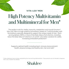 Shaklee Vita-Lea Men etiqueta nutricional legible con nutrientes clave
