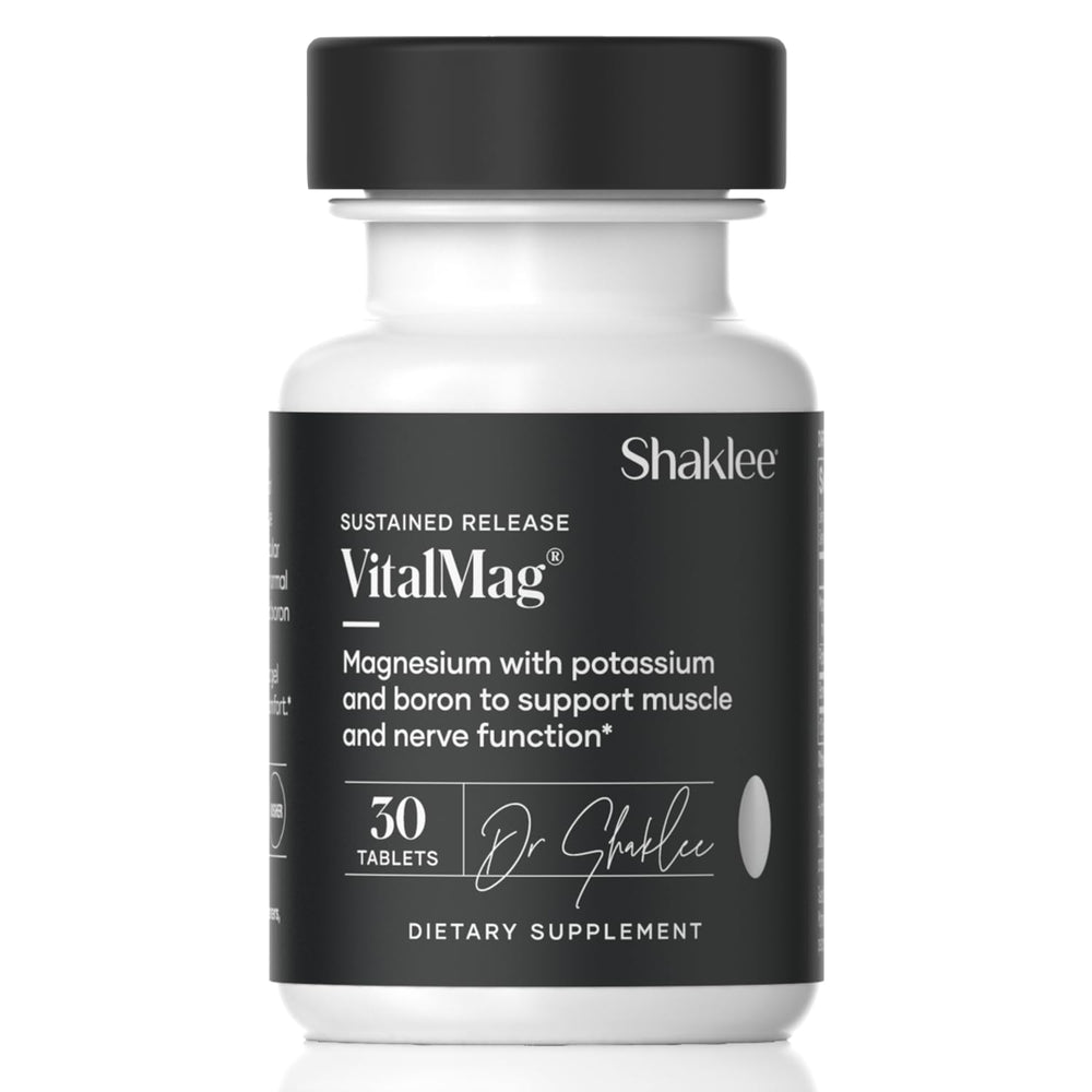 Shaklee VitalMag vista frontal del envase y beneficios de liberación prolongada