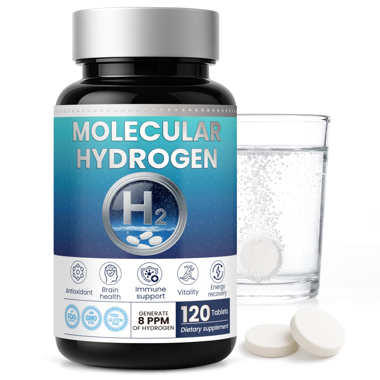 SHANDR tableta disolviéndose en vaso mostrando facilidad de uso y beneficio antioxidante