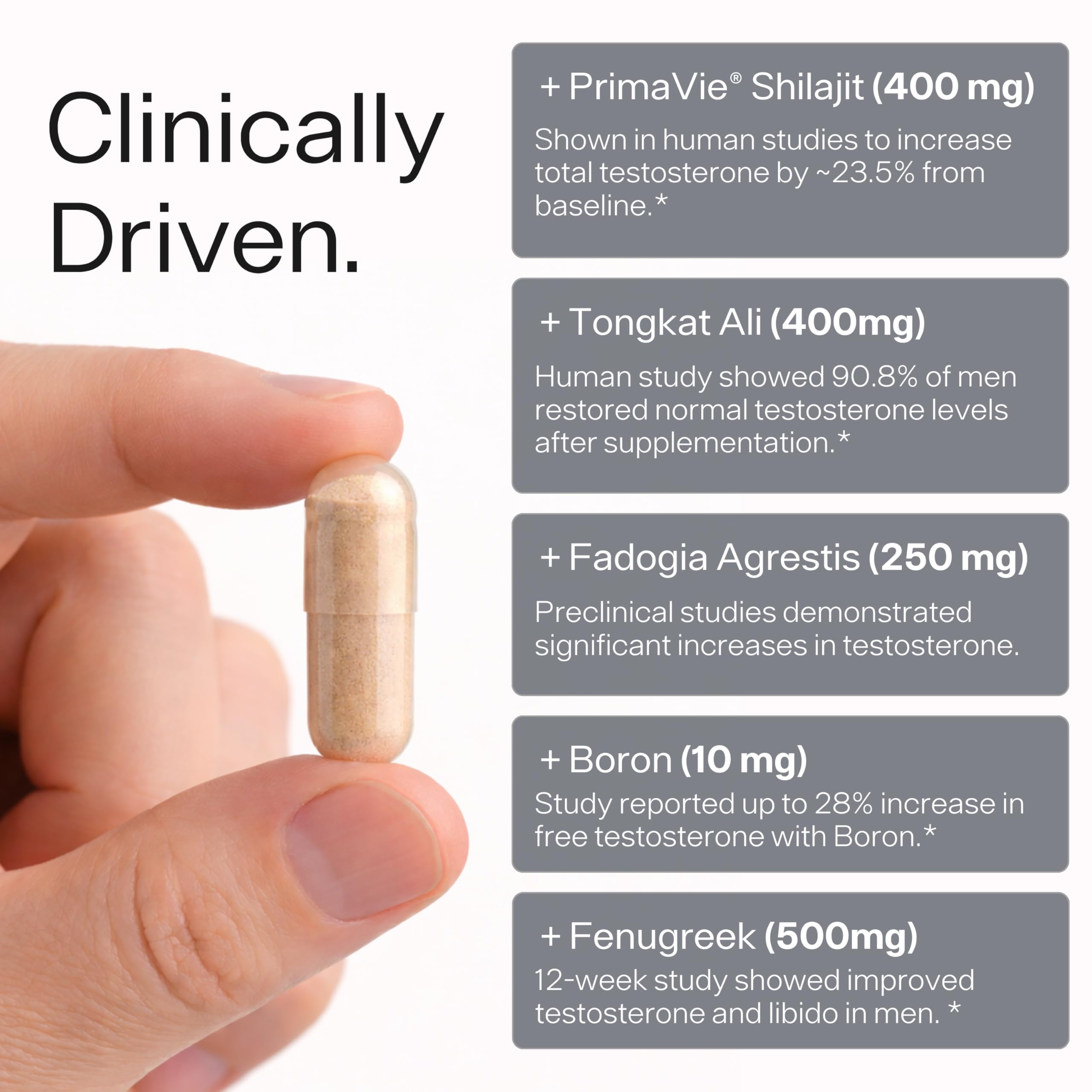 Sheer Strength Labs ingredientes clave como Shilajit PrimaVie en enfoque