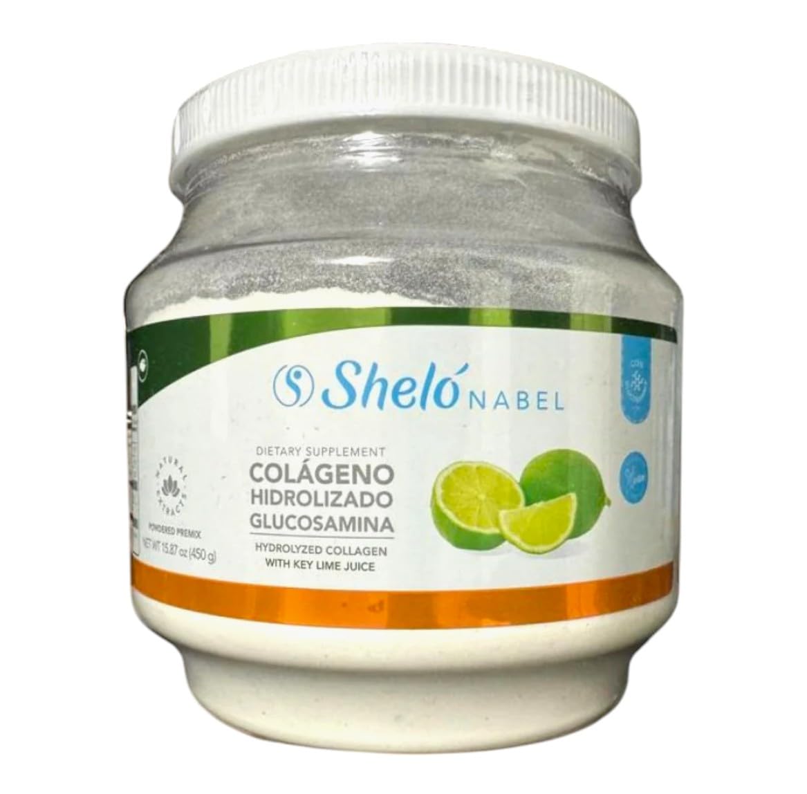 Sheló NABEL textura del polvo en cucharada, muestra fácil disolución y pureza