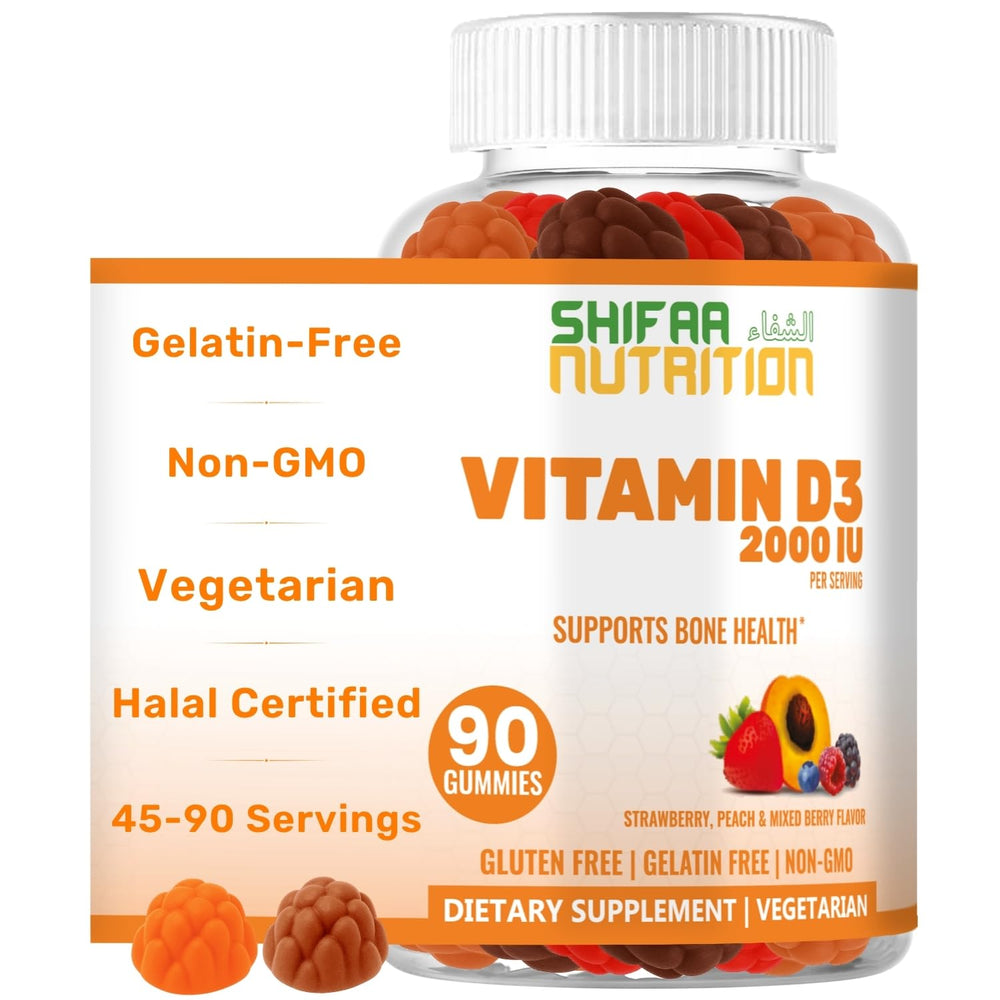 SHIFAA NUTRITION envase frontal mostrando dosis y certificaciones