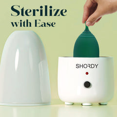 SHORDY esterilizador eléctrico en uso liberando vapor, limpieza rápida