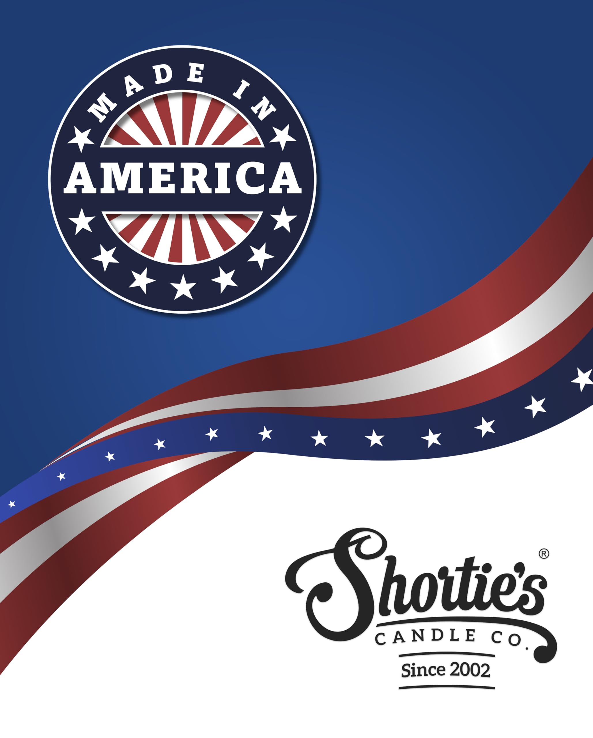 Shortie's Candle Company etiqueta Formula 117 y origen estadounidense claramente visible
