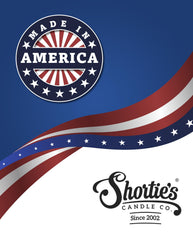 Shortie's Candle Company etiqueta Formula 117 y origen estadounidense claramente visible