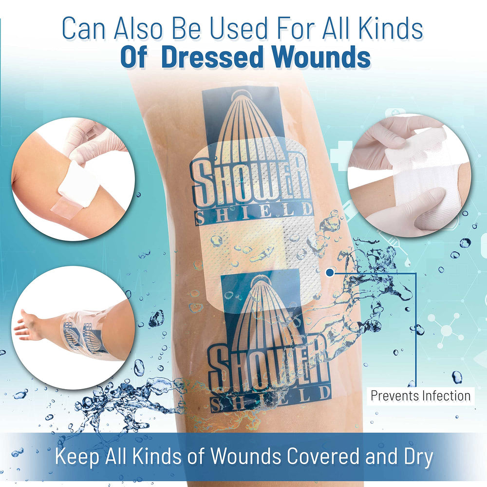 Shower Shield junto a regla para comparar tamaño y confirmar cobertura suficiente
