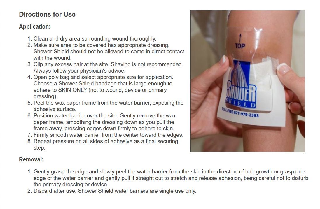 Shower Shield en uso durante ducha protege catéter y mantiene vendaje seco