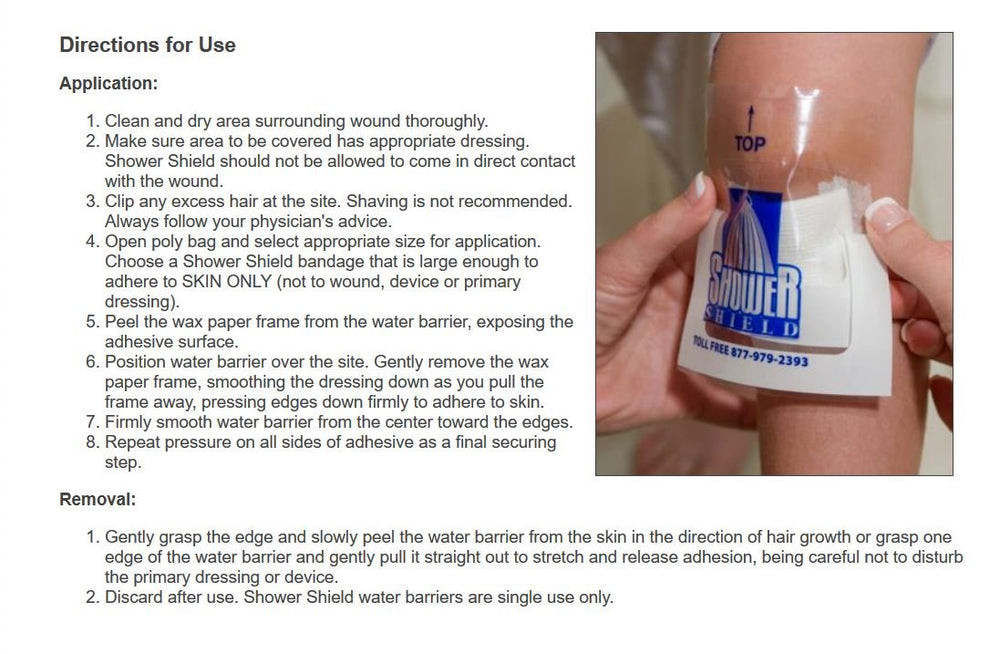 Shower Shield en uso durante ducha protege catéter y mantiene vendaje seco