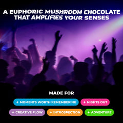 Shrumfuzed bocado cercano revelando chocolate oscuro y forma, disfrute funcional