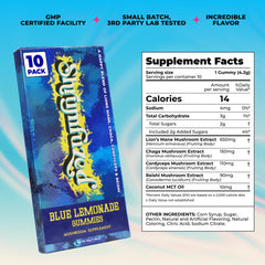 Etiqueta Shrumfuzed con lista de ingredientes y sello de pruebas de laboratorio