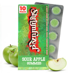 Shrumfuzed frasco delantero mostrando el diseño y sabor Sour Apple