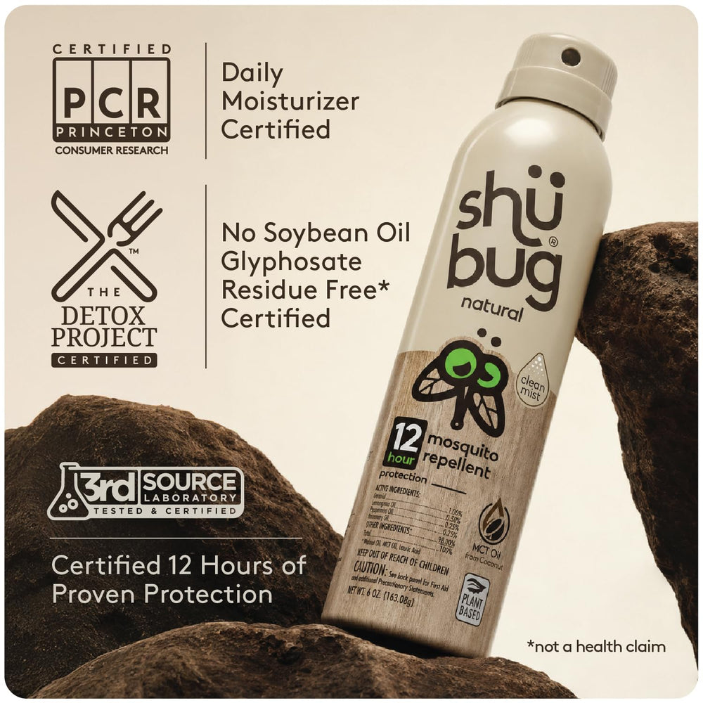 Etiqueta Shubug Clean Mist con ingredientes naturales visible y confiable