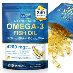 Envase shwdppmy Omega-3 Fish Oil limón mostrando diseño y cantidad 240 cápsulas, fácil identificación