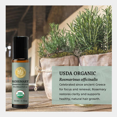 Silk Road Organic ramitas de romero junto al roll-on, aroma fresco